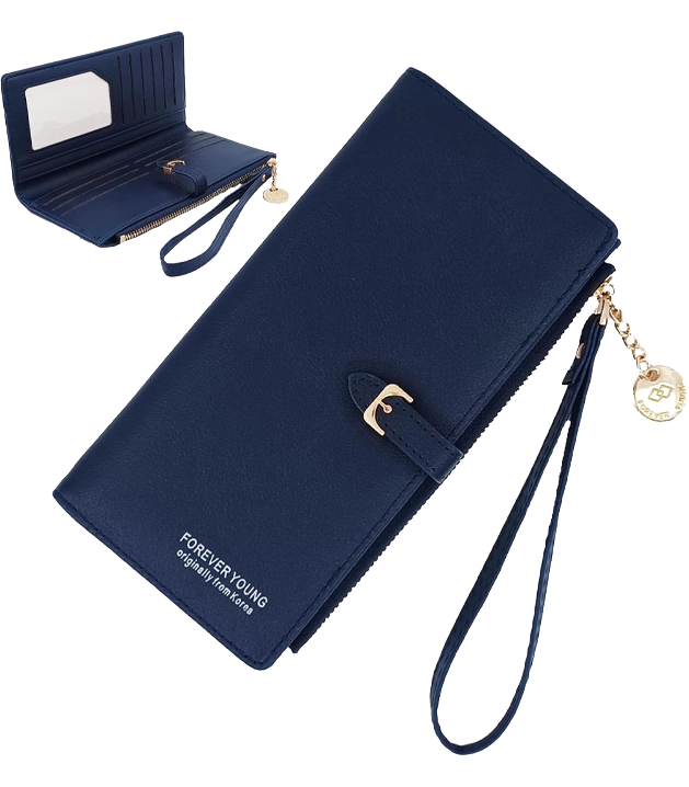 PORT&LOTUS Wallets for Women Dark Blue Credit Card Holder for Women Slim Wallet for Women Small Wallet Card Wallet Forever Young Wristlet Wallet
