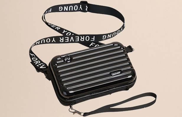 Mini Luggage Crossbody Bag - Stylish and Durable Hard Shell Travel Purse with Adjustable Forever Young Strap for Women - Black

